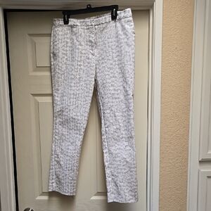 Calvin Klein White and Gray Patterned Dress Pants